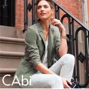 CAbi #207 army green one‎ button blazer jacket. Size S